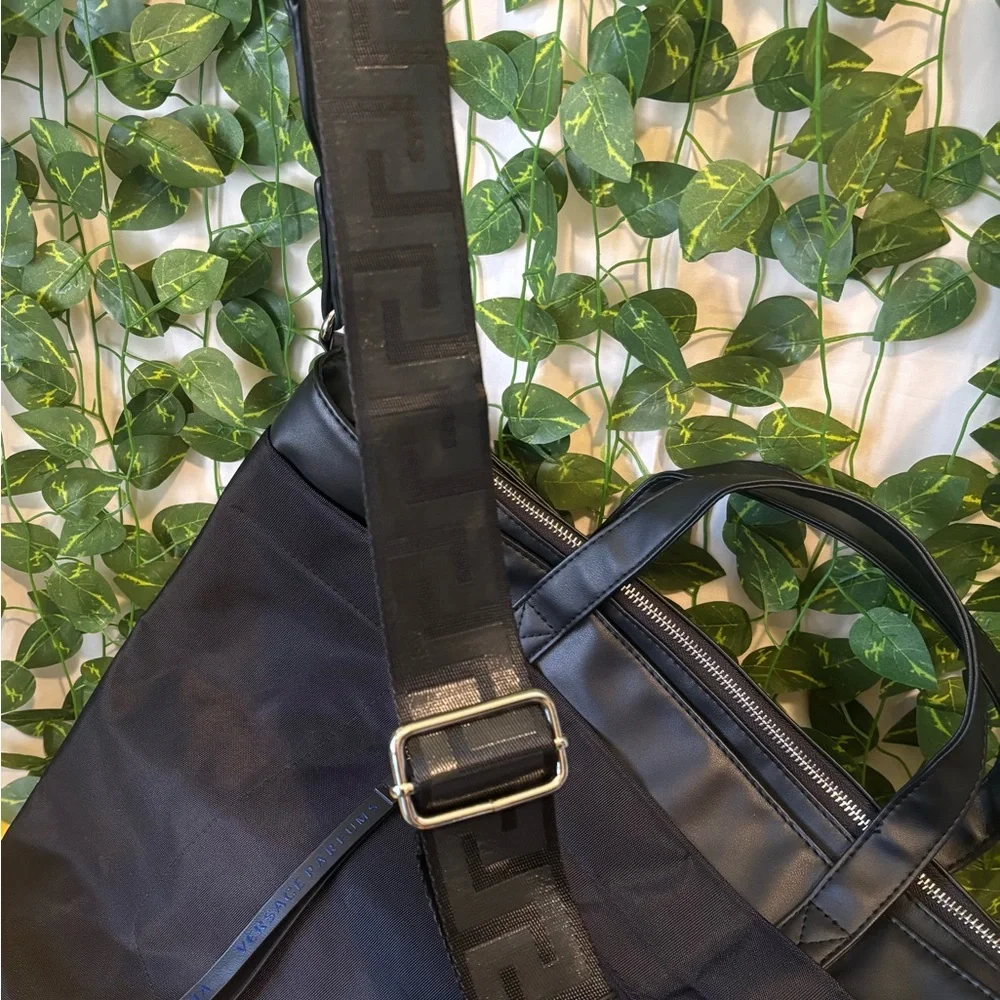 Versace Jeans Collection Black Nylon Laptop Tote with Signature Strap
